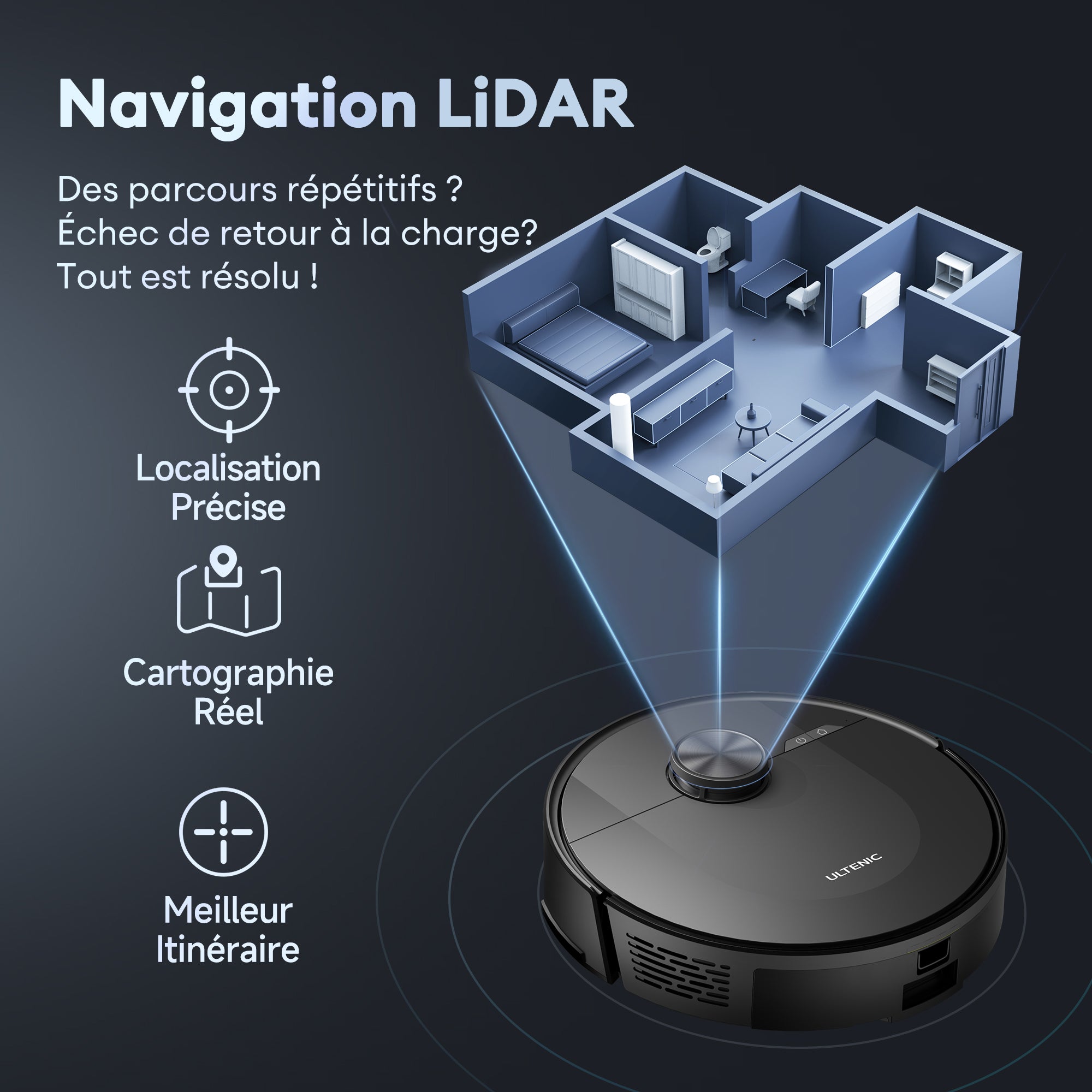 Ultenic D10 Aspiration 5000Pa et Navigation Laser LiDAR