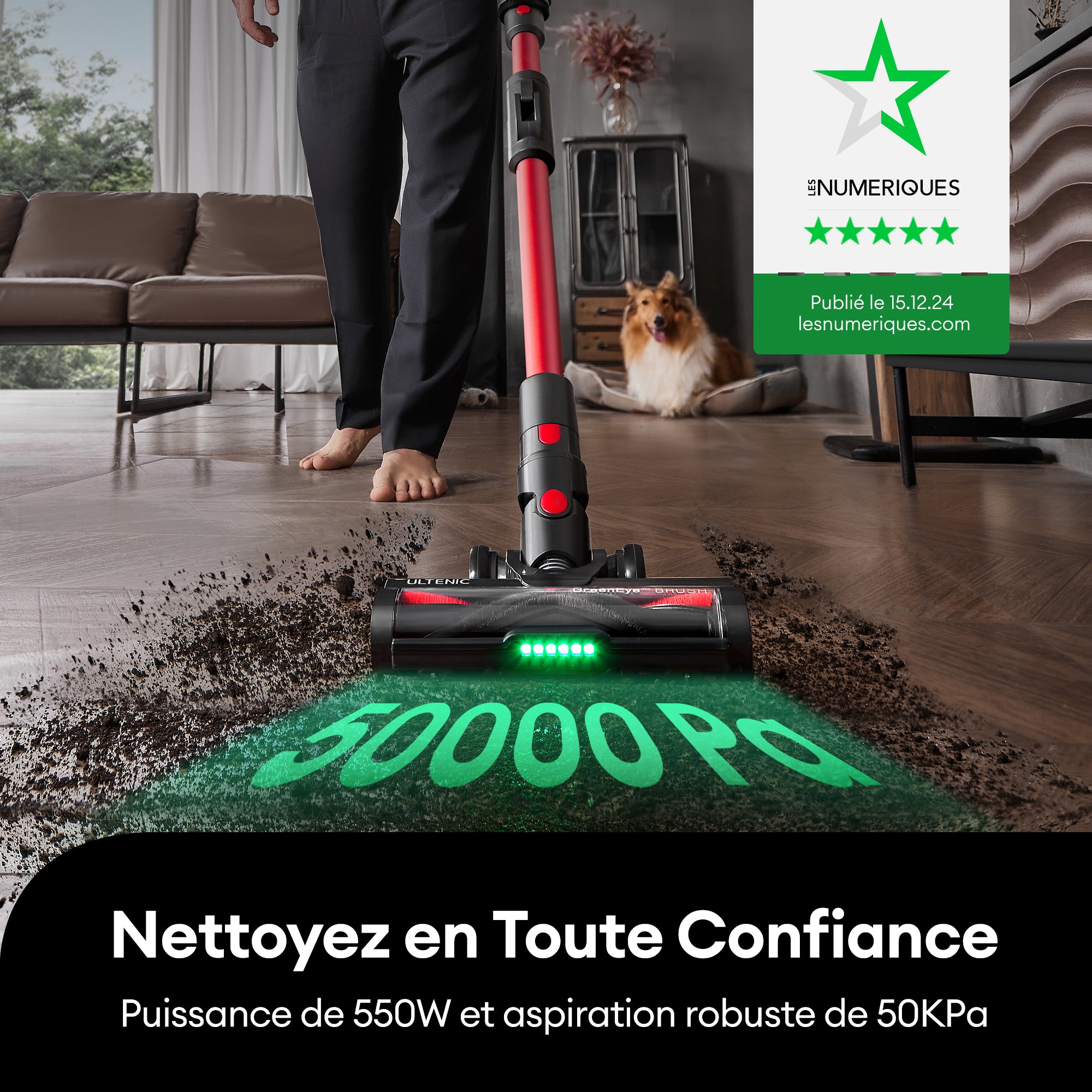 Ultenic U16 Flex : Aspirateur Balai 550W & Technologie GreenEye