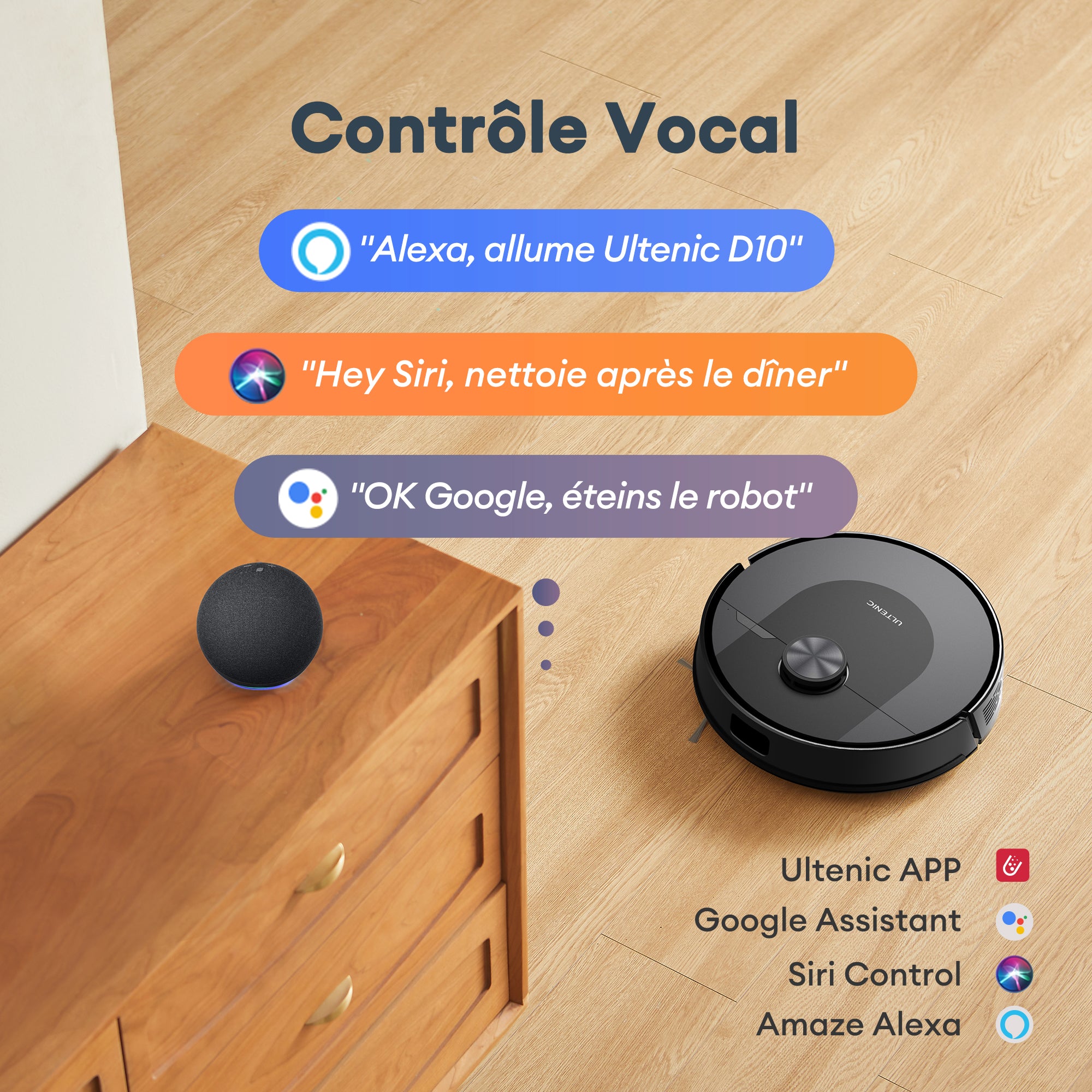 Contrôle Vocal et Routines Personnalisées Ultenic D10