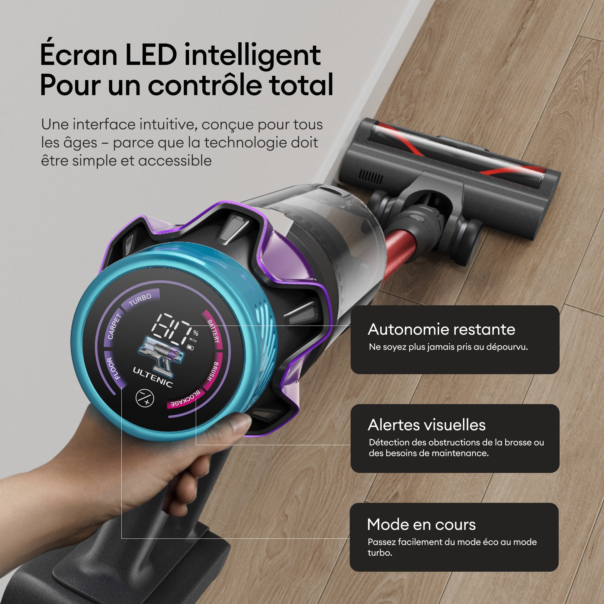 Ultenic U18 PowerPro | Aspirateur Balai Sans Fil 55kPa Officiel