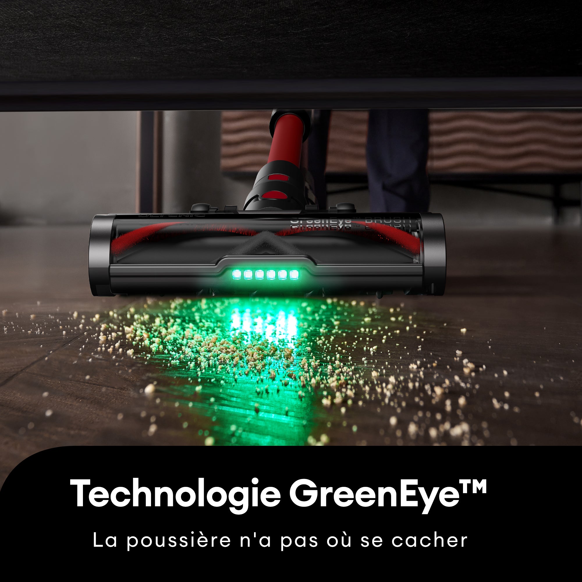 Gros plan de la technologie GreenEye de l'U16 Flex sur sol dur