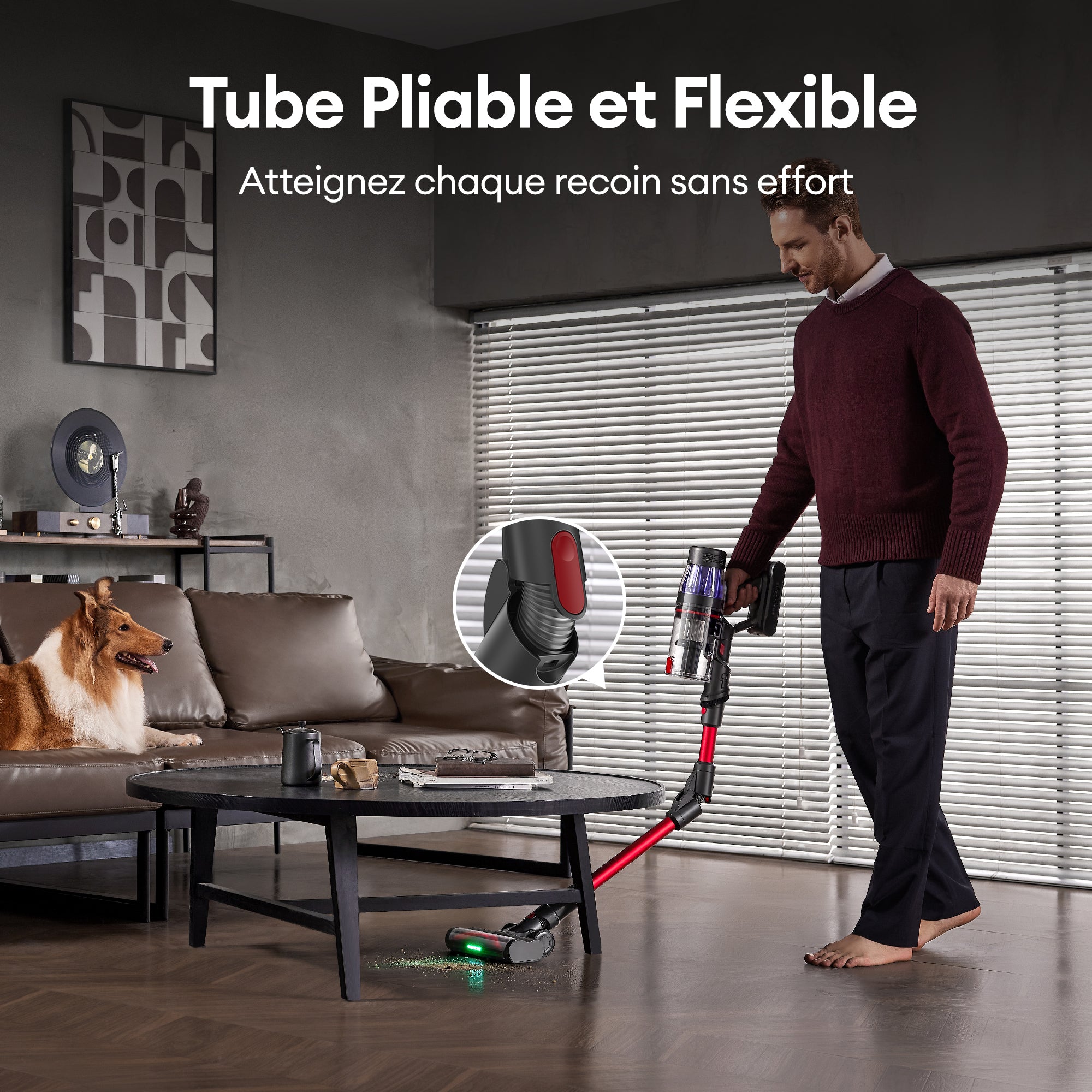 Tube flexible du U16 Flex se pliant pour nettoyer sous un canapé bas